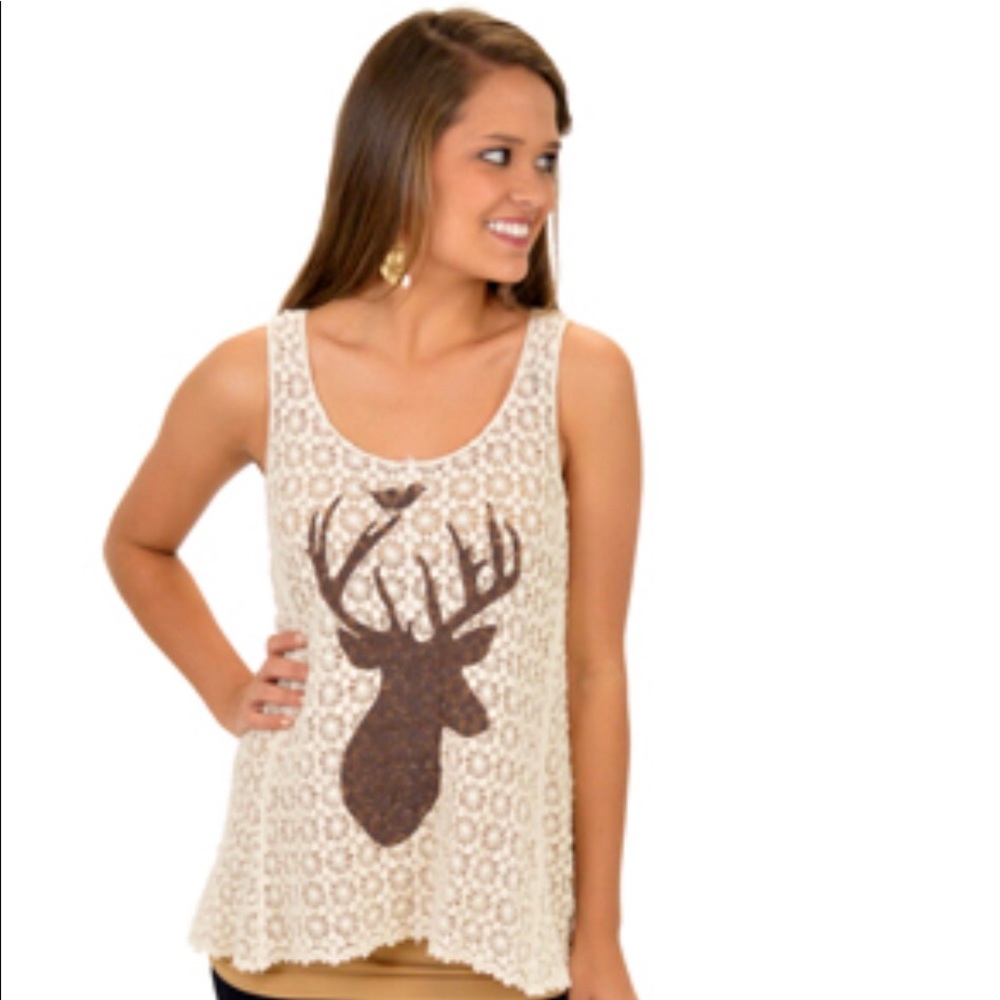 Judith March cream tank with brown deer